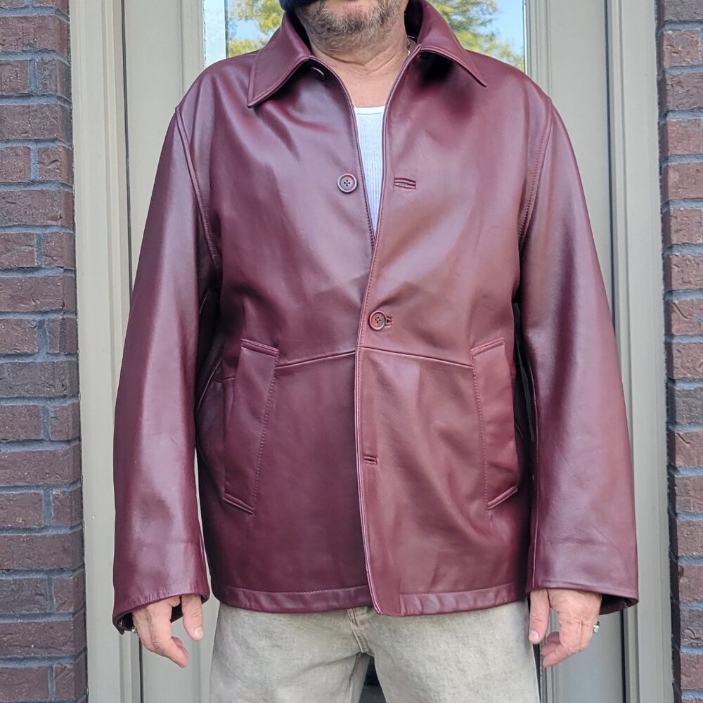 ZARA Burgundy 100% Sheep Leather Men Classic Jacket Large $439+
